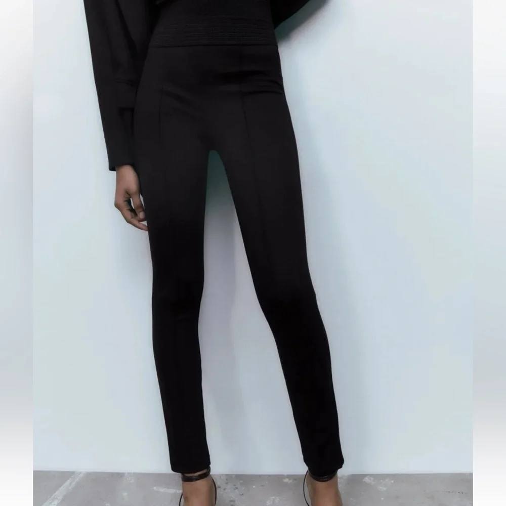 Zara Black Formal Leggings Wide Waistband Medium GUC - Picture 1 of 14